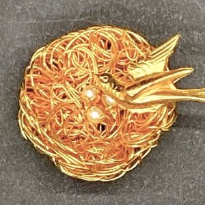 Vintage Bird & Nest w/ 3 Pearl Brooch